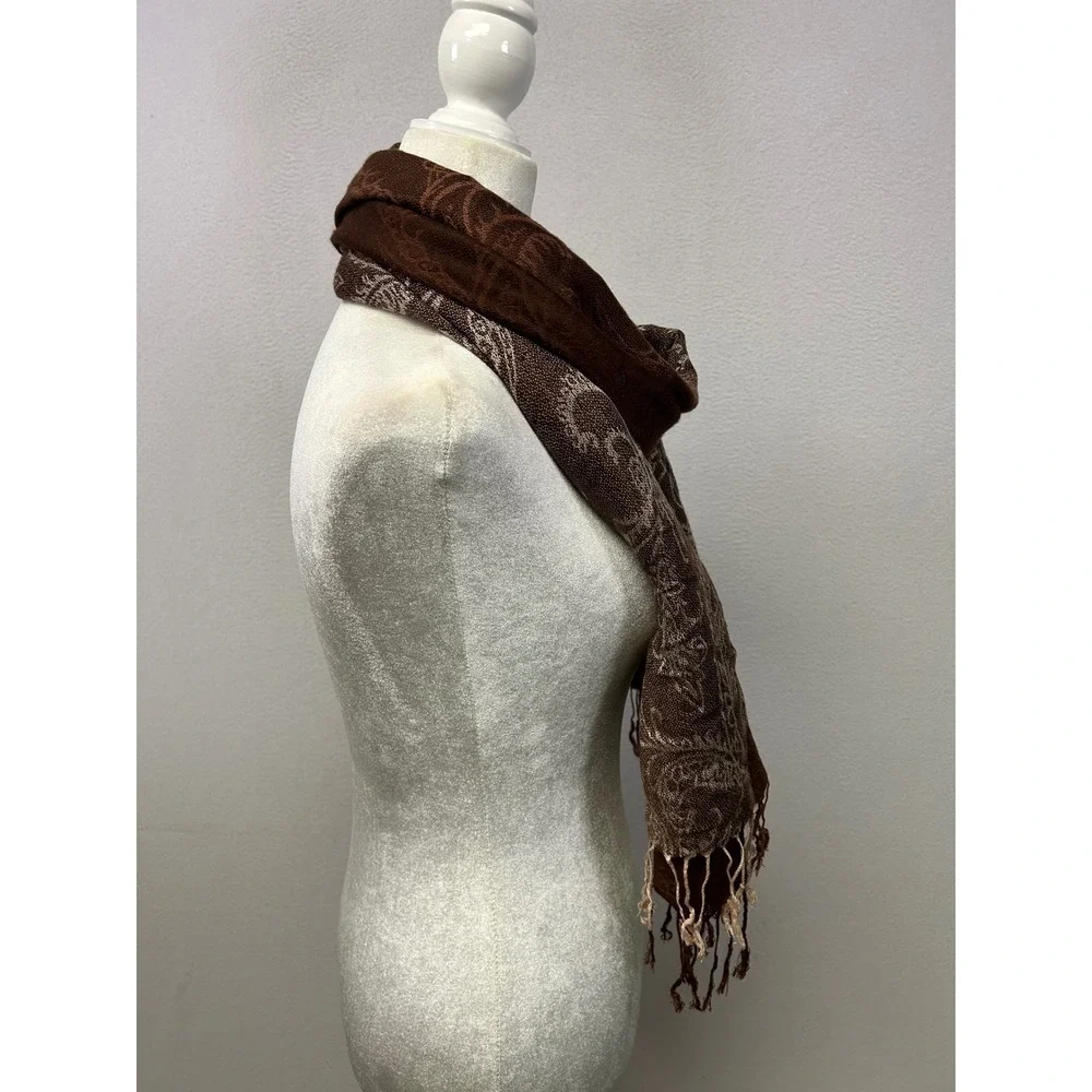 Boho Dark Academia PS Womens OS Brown Paisley Pashmina Shawl Scarf Wrap